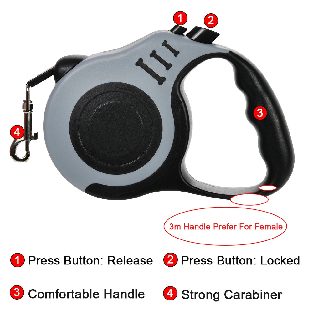 Correa retráctil automática de nailon resistente para perros y gatos de 3 m y 5 m.