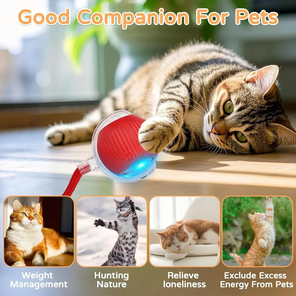 Juguete interactivo para gatos: pelota rodante automática con cola de imitación, recargable e inteligente; juguete eléctrico que imita el movimiento de un ratón.