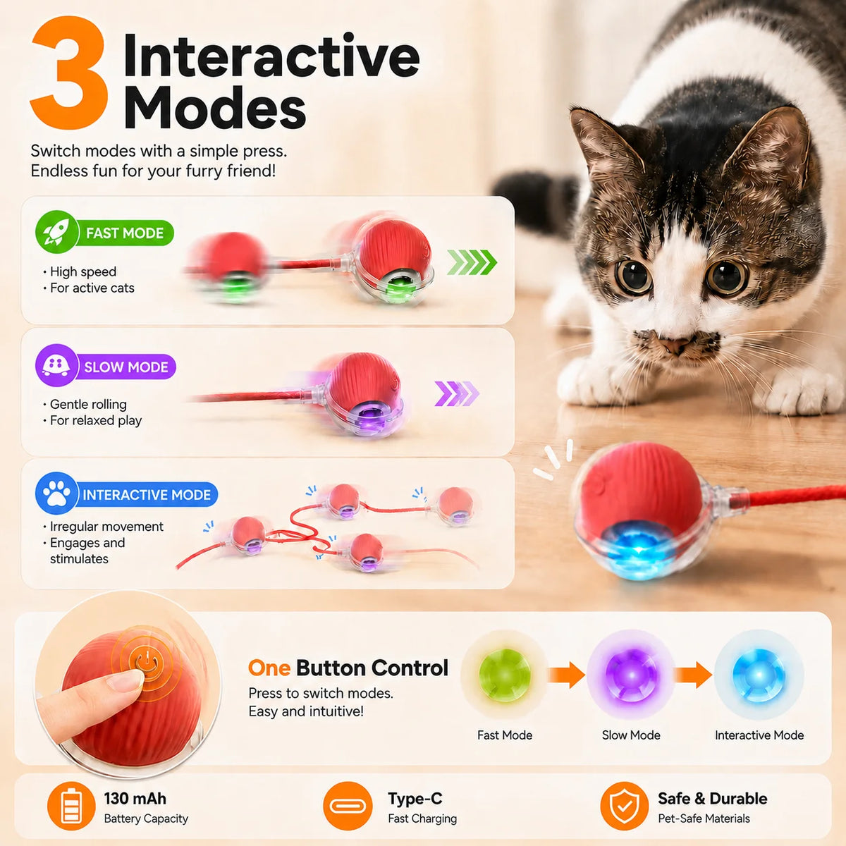 Pelota Juguete Interactiva y Automática para Gatos