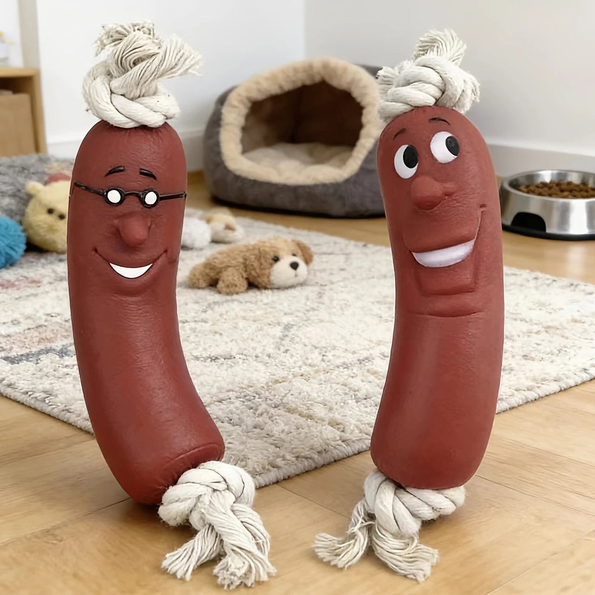 Juguete masticable para perros con forma de salchicha