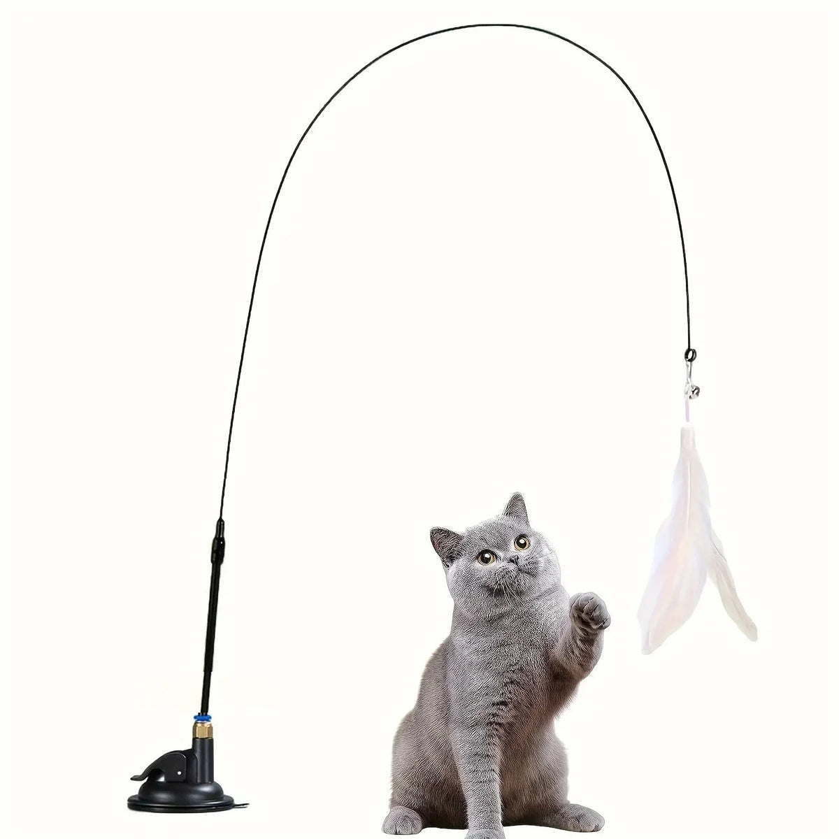 Juguete interactivo para gatos: varita con pluma y cascabel, asta larga con ventosa para emocionantes aventuras de juego, el juguete definitivo para gatos.