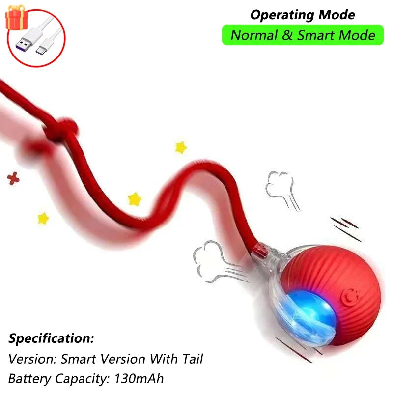 Juguete interactivo para gatos: pelota rodante automática con cola de imitación, recargable e inteligente; juguete eléctrico que imita el movimiento de un ratón.