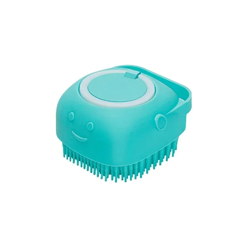 Cepillo de baño y masaje para mascotas con dispensador de champú y cerdas de goma; herramienta de aseo y ducha para perros y gatos.