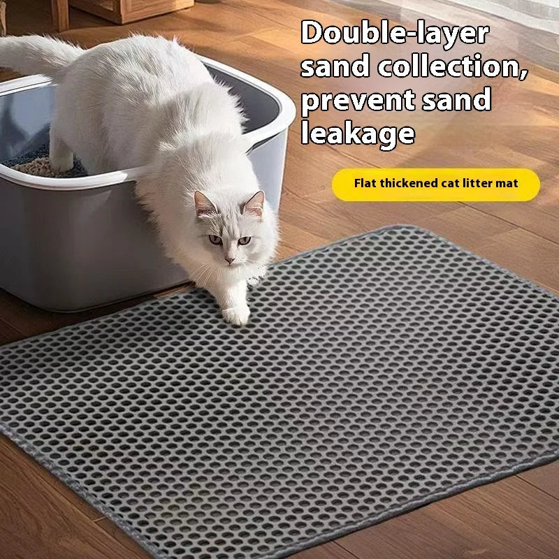 Alfombrilla para arena de gatos de diseño de doble capa, tecnología premium de retención de arena, base impermeable y protector de suelo antideslizante para gatitos de interior.