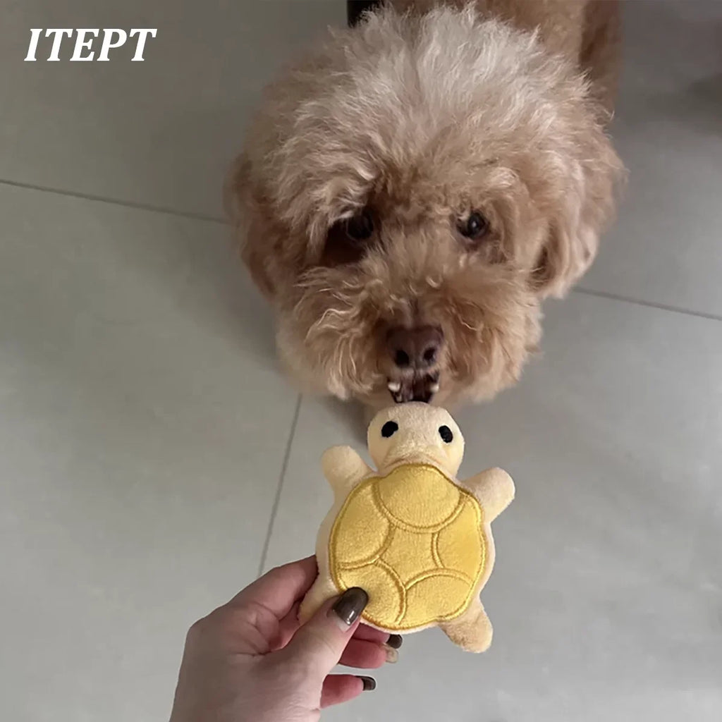 Juguete de peluche para perros con forma de tortuga (tamaño mini) para aliviar las molestias de la dentición en cachorros; juguete interactivo, resistente a las mordeduras, seguro y divertido que favorece la salud dental.
