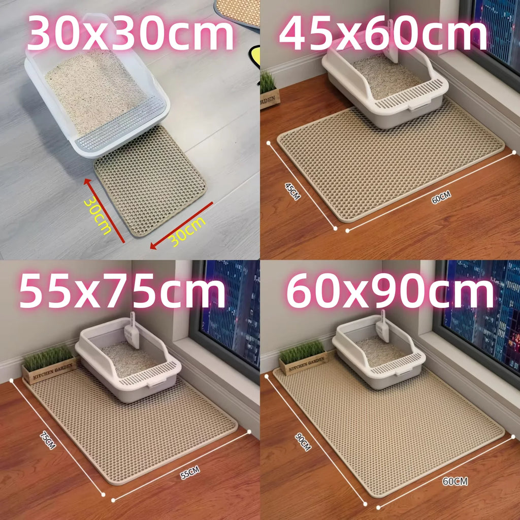 Alfombrilla para arena de gatos de diseño de doble capa, tecnología premium de retención de arena, base impermeable y protector de suelo antideslizante para gatitos de interior.