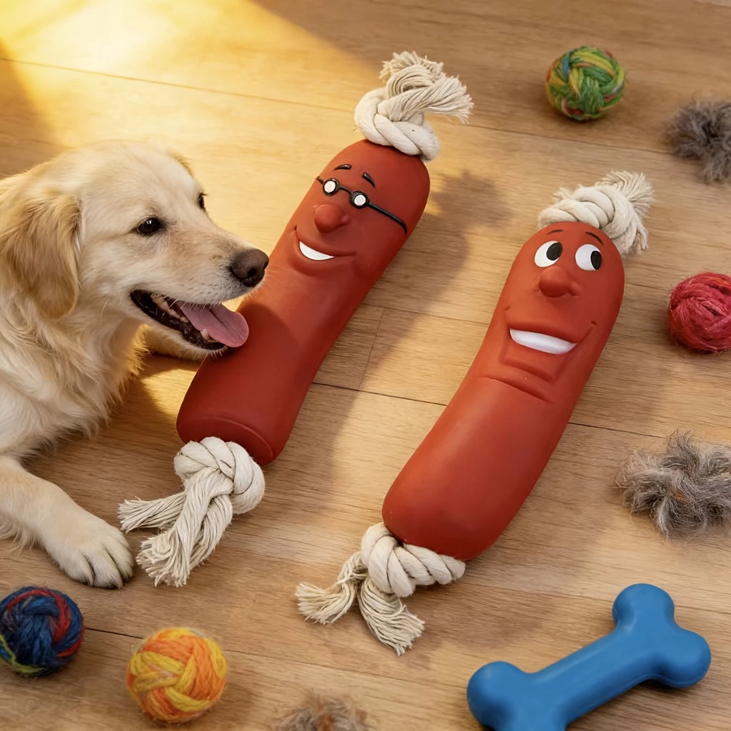 Juguete masticable para perros con forma de salchicha