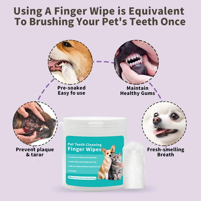 Toallitas Húmedas Desechables para Dientes de Mascotas – Dediles Limpiadores de Dientes y Encías para Perros y Gatos, Cuidado Bucal