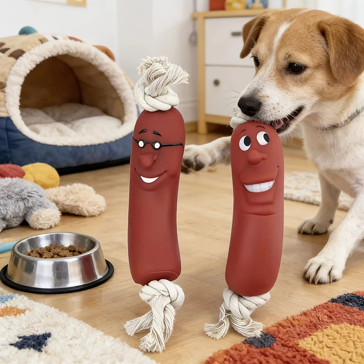 Juguete masticable para perros con forma de salchicha