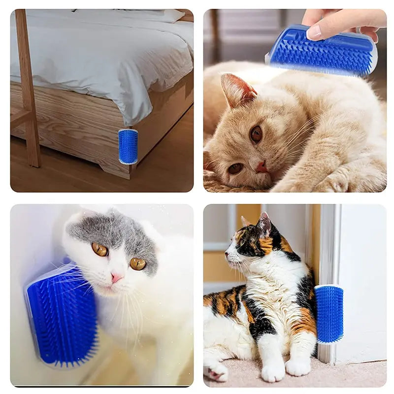Cepillo de esquina para masaje y aseo de gatos: elimina el pelo suelto y sirve como rascador desmontable.