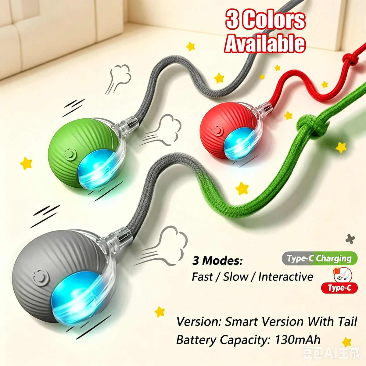 Pelota interactiva e inteligente para gatos: duradera, resistente y fácil de limpiar; cuenta con sistema inteligente de evasión de obstáculos.