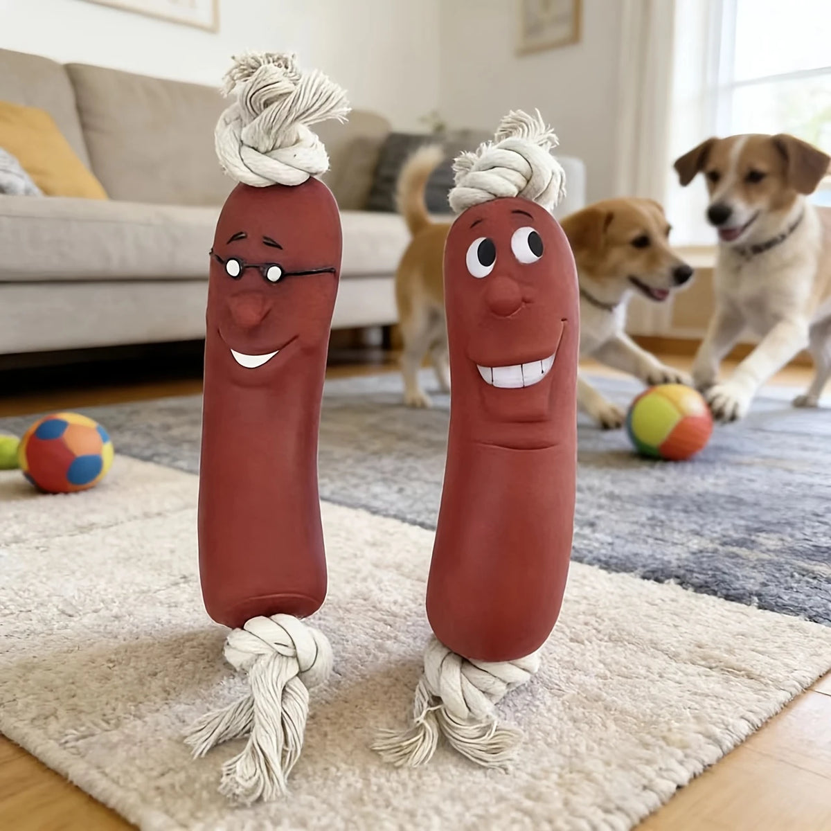Juguete masticable para perros con forma de salchicha