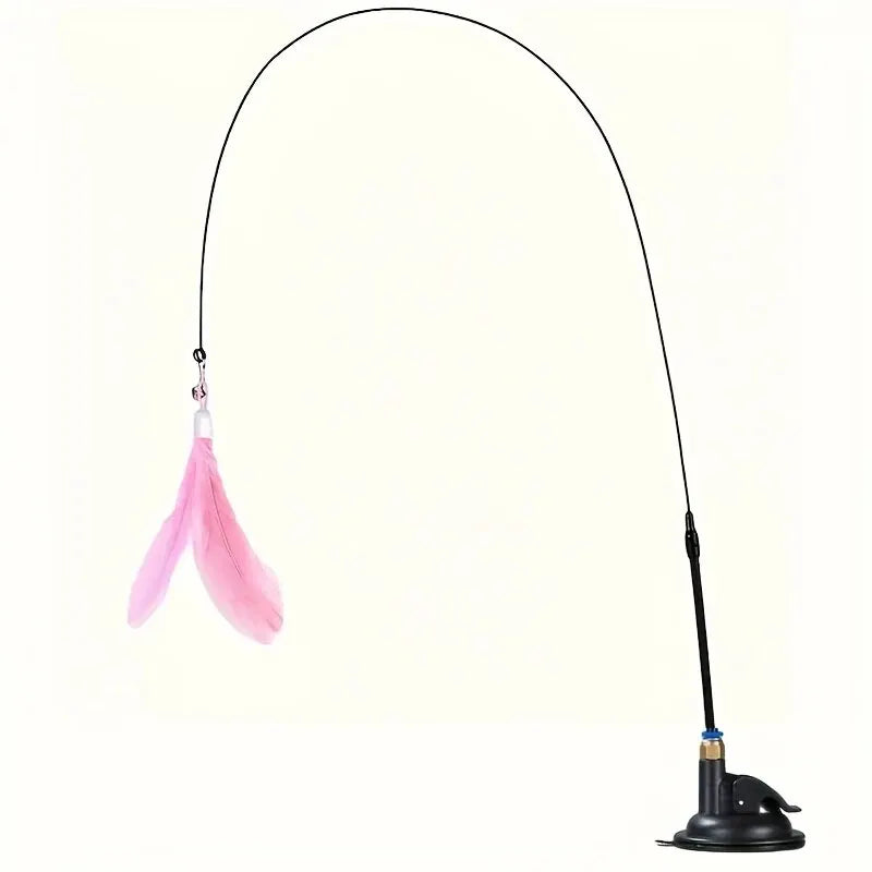 Juguete interactivo para gatos: varita con pluma y cascabel, asta larga con ventosa para emocionantes aventuras de juego, el juguete definitivo para gatos.