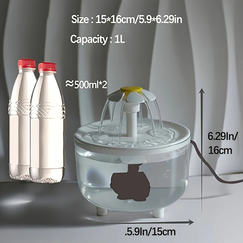 Fuente de agua eléctrica USB silenciosa de 1 litro para mascotas: bebedero automático con filtro para gatos y dispensador de agua.