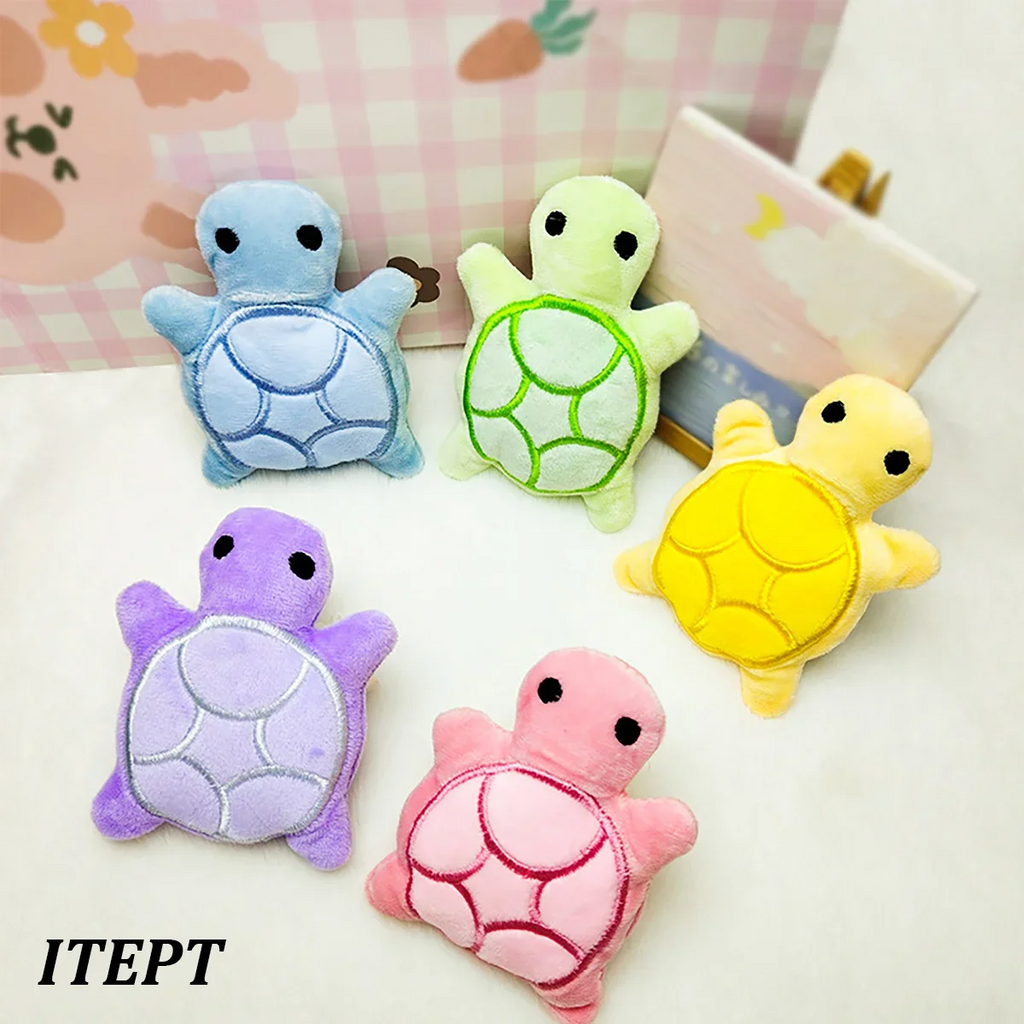 Juguete de peluche para perros con forma de tortuga (tamaño mini) para aliviar las molestias de la dentición en cachorros; juguete interactivo, resistente a las mordeduras, seguro y divertido que favorece la salud dental.