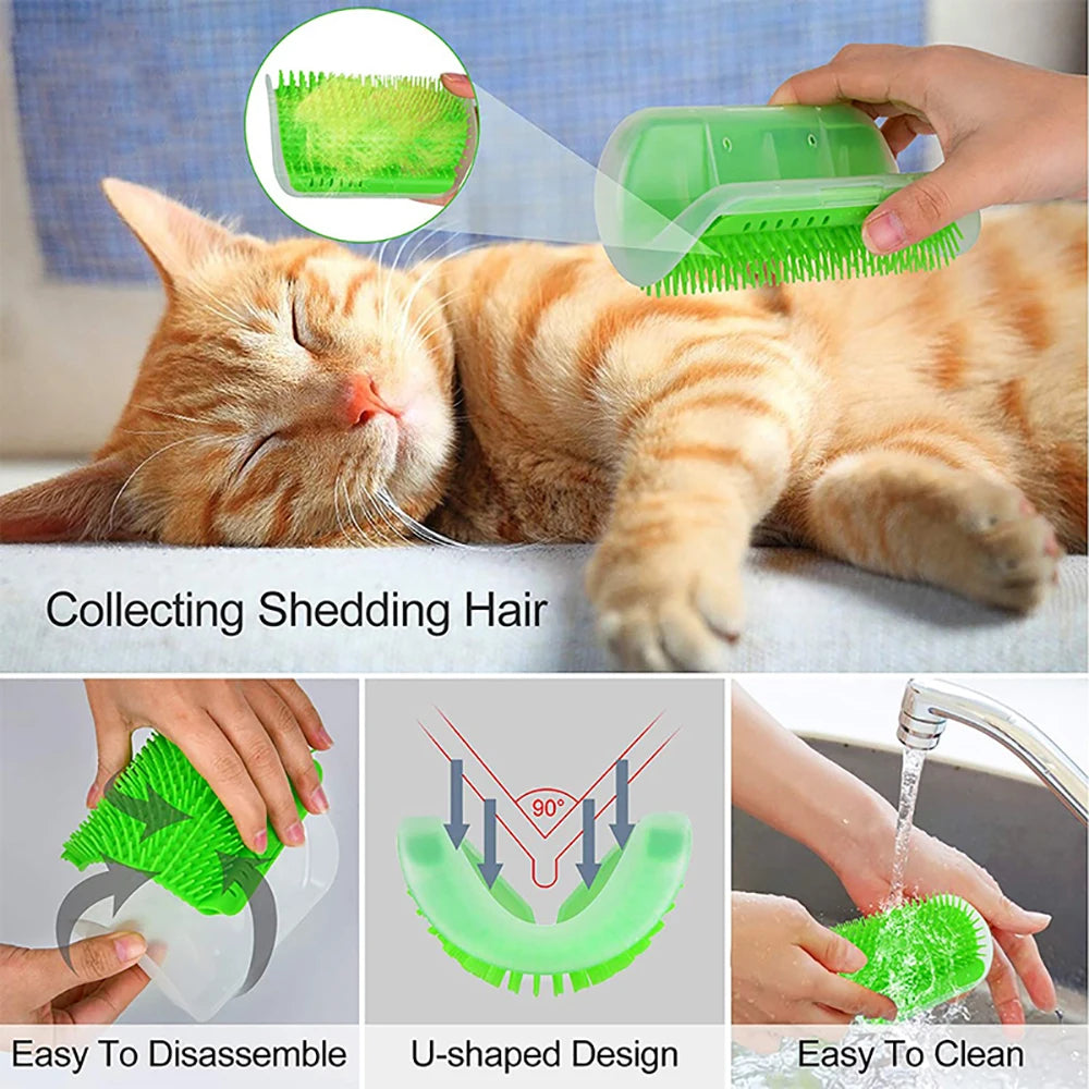 Cepillo de esquina para masaje y aseo de gatos: elimina el pelo suelto y sirve como rascador desmontable.