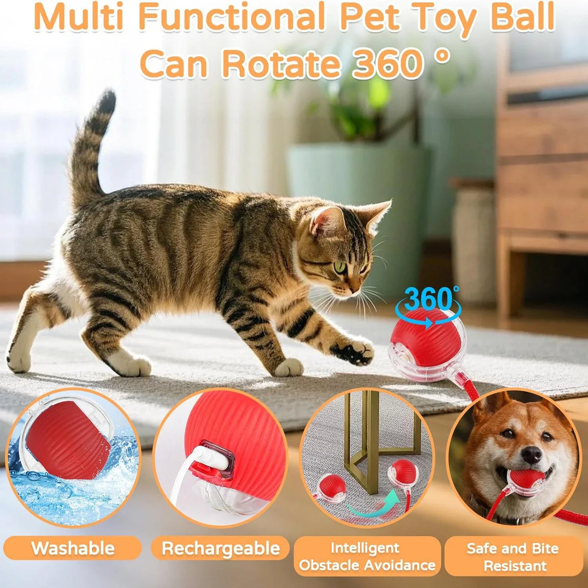 Juguete interactivo para gatos: pelota rodante automática con cola de imitación, recargable e inteligente; juguete eléctrico que imita el movimiento de un ratón.
